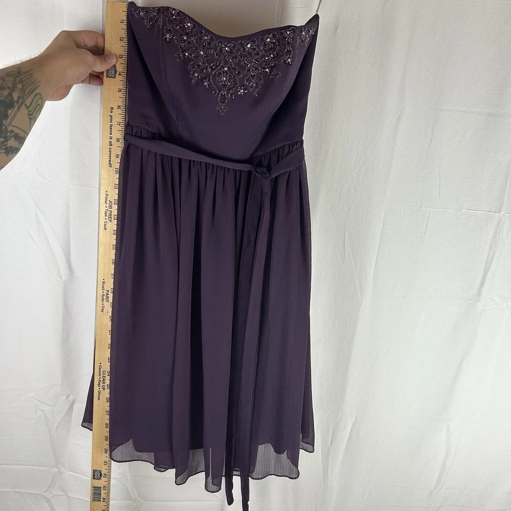 Davids Bridal Dress Womens 2 Purple Lapis Strapless A Line Knee‎ Length